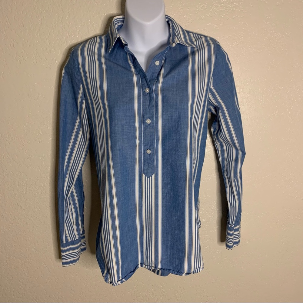 Madewell striped chambray popover shirt size XS
